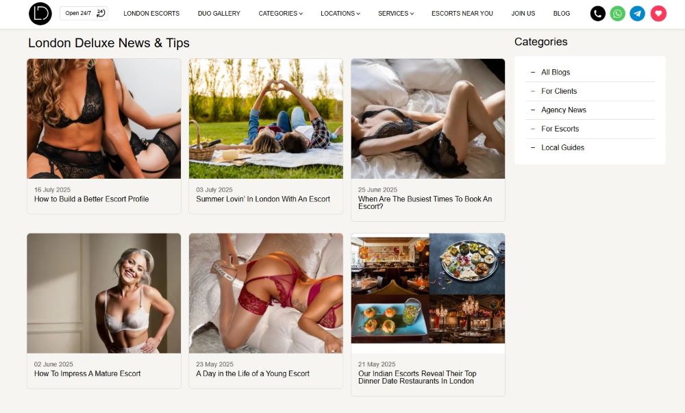 The blog page section as shown on London Deluxe