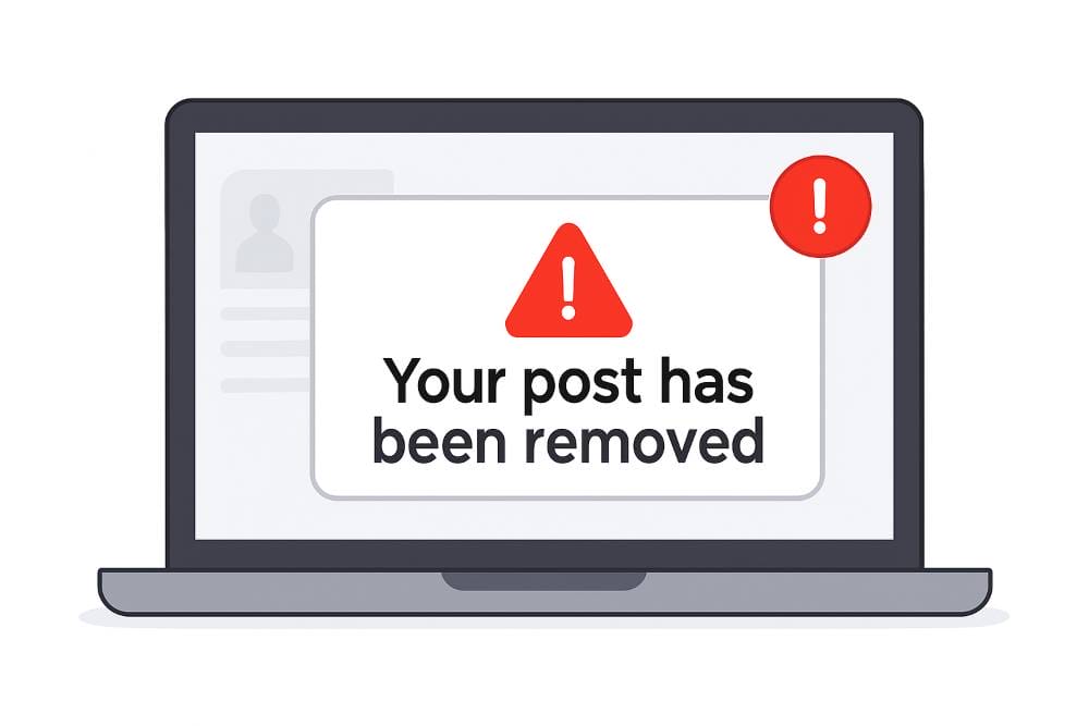 A post removal message on a computer screen